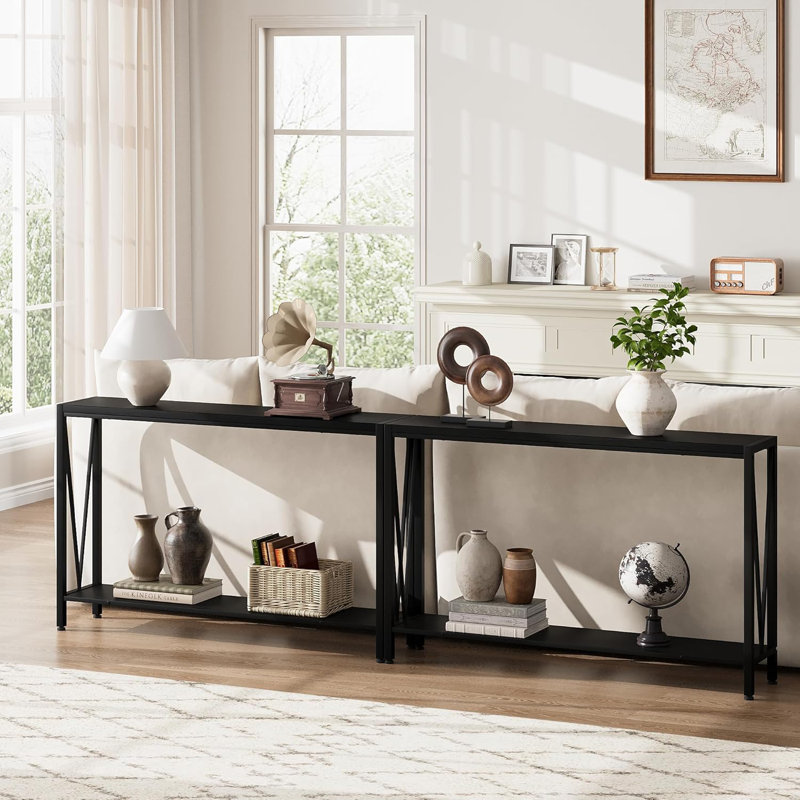 Geron Console Table, 2-Tier Entryway Table with Storage, 43" Narrow Sofa Table with V Design, Industrial Console Table for Entryway