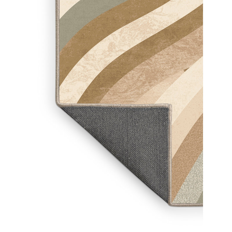 Tapis beige moelleux moelleux à motif d'arc tropical Saniveieri, 8 x 12