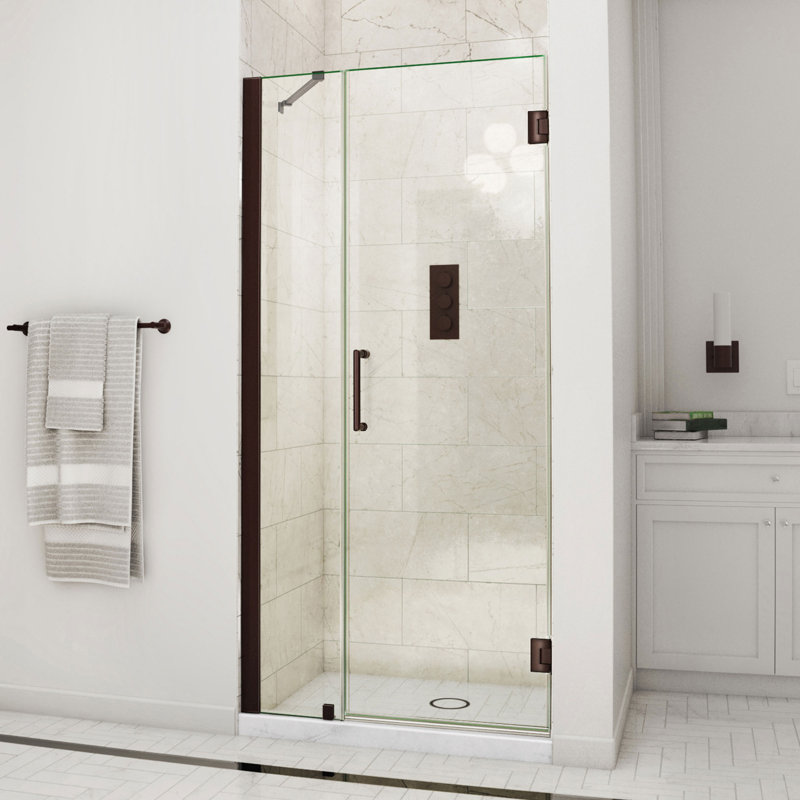 DreamLine Unidoor 55 - 56 inch W x 72 inch H Frameless Hinged Shower Door with Support Arm in Brushed Nickel, Brushed Nickel