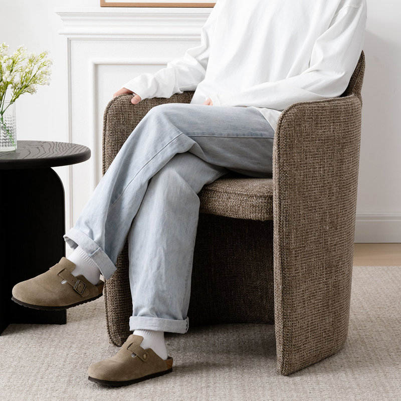 18.5" Seat Height Upholstered Dining Armchair, Light Brown