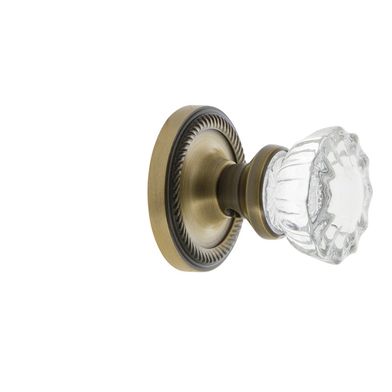 Rope Rosette with Crystal Door Knob, Antique Brass, 2-3/4”