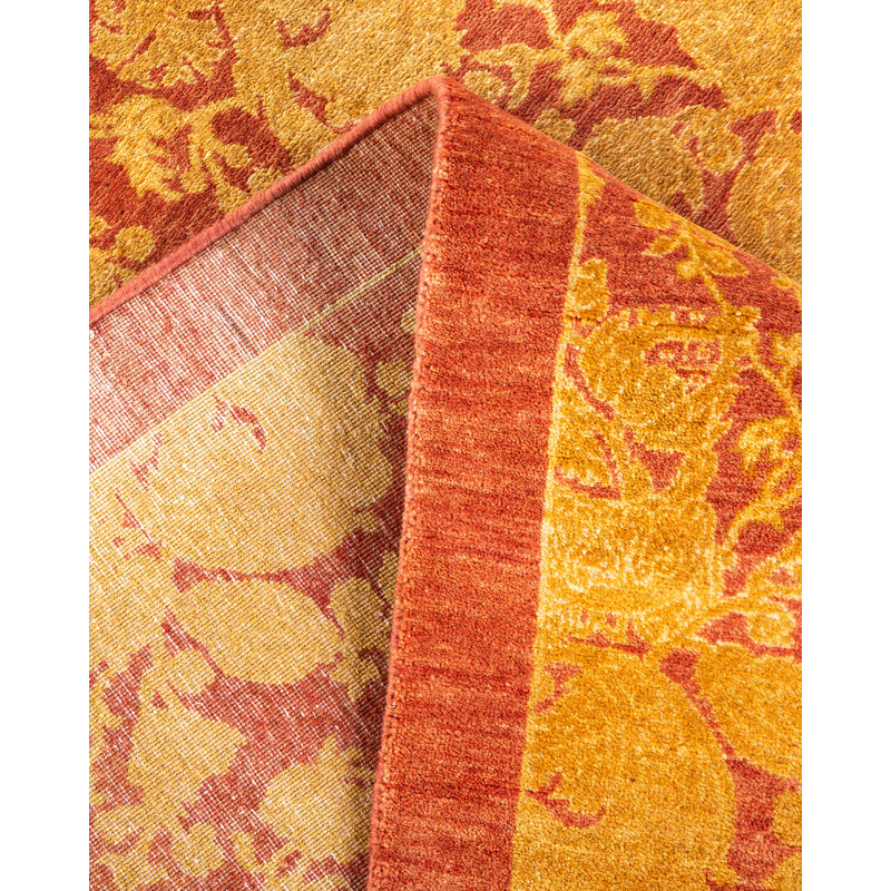 Tapis orange / jaune noué à la main de conception unique 4 pi 2 po x 5 pi 10 po Uris Mogul