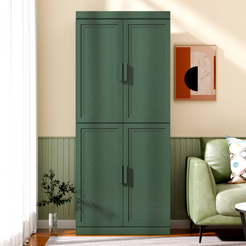72" Tall 4-Door Modern Freestanding Storage Cabinet with Adjustable Shelves, Forest Green
