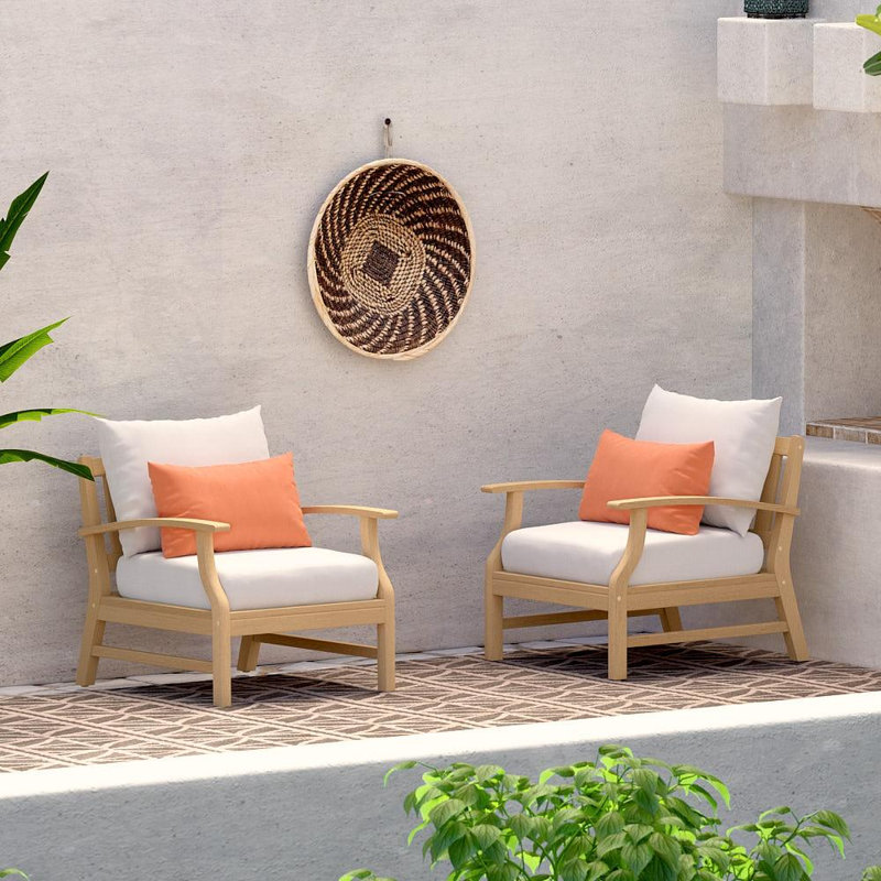 Paulet Acacia Outdoor Lounge Chair , Sunbrella® Cushions Included, Cast Coral Sunbrella® Plainweave