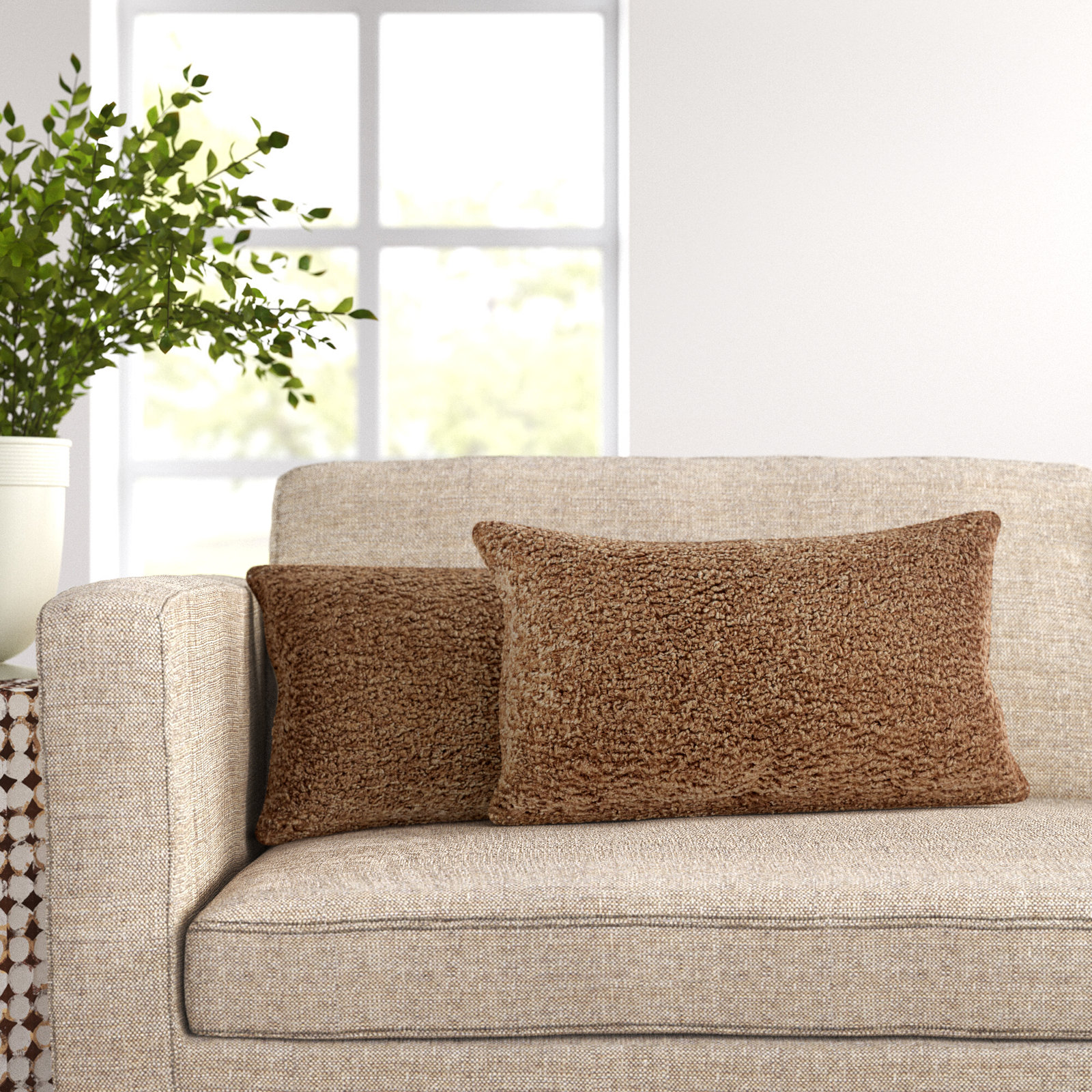 Zavia Lumbar Throw Pillow, Zazzle Taupe, 13" x 20"