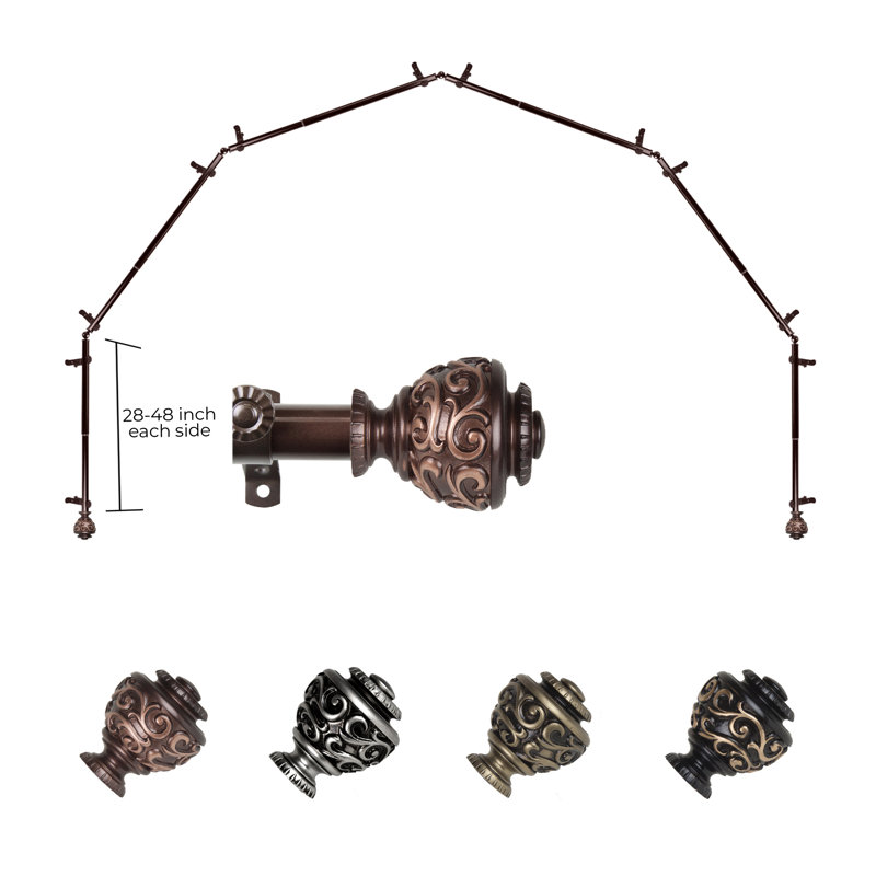 Tringle à rideaux simple à 6 côtés Charleen, 28 à 48 po (de chaque côté), Cacao