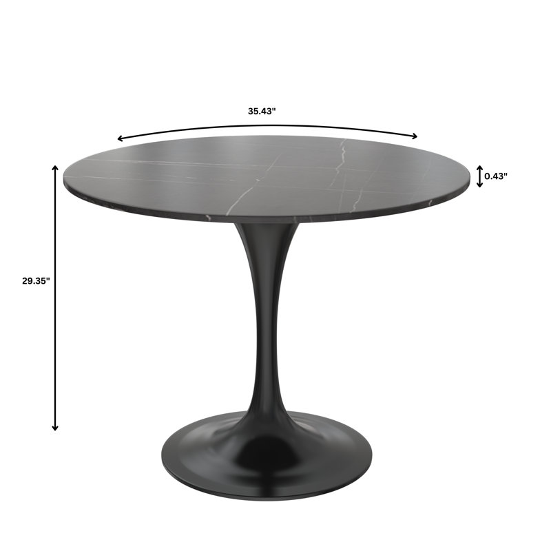 Heatherton 36" Round Dining Table with Sintered Stone Top and Black Steel Pedestal Base Kitchen Table Seats 2-4 Person, Black
