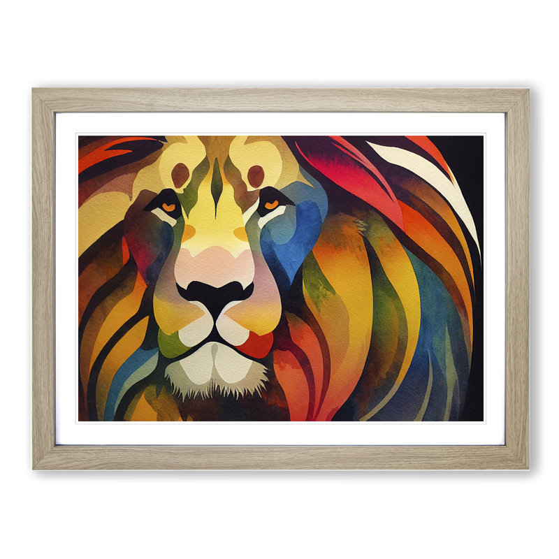 Lion Watercolour Vol.1 Abstract 1 Piece Single Picture Frame Wall Art, 25cm H x 34cm W x 2cm D, Oak
