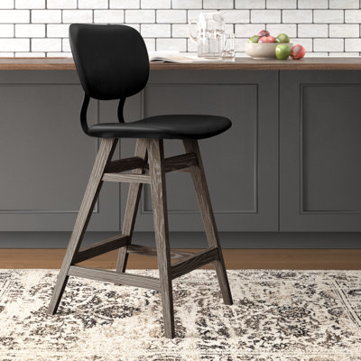 Upholstered Counter Stool with Solid Wood Frame