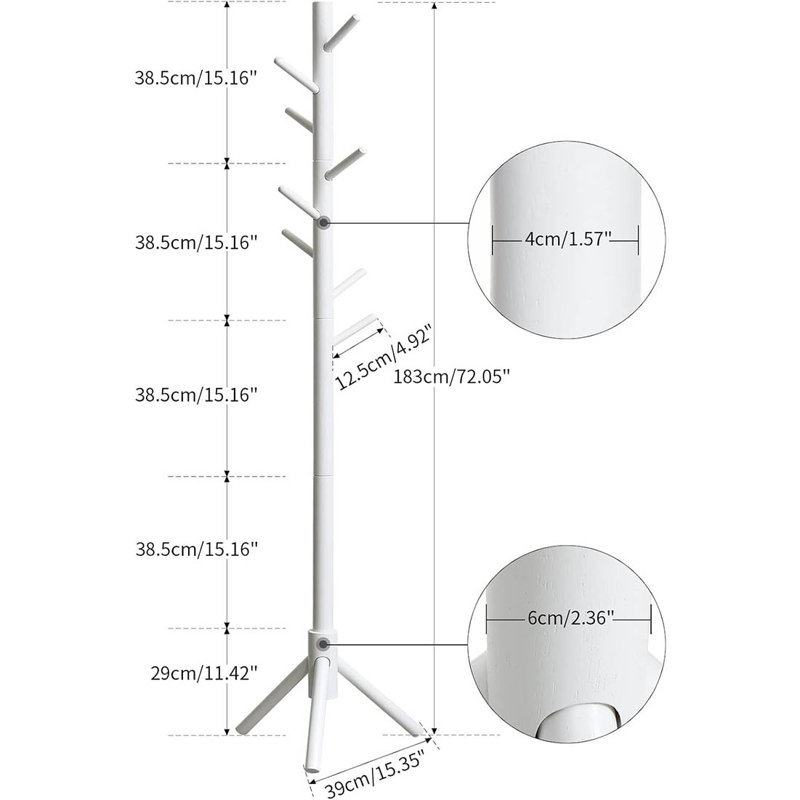 Freestanding 8 - Hook Coat Rack, White