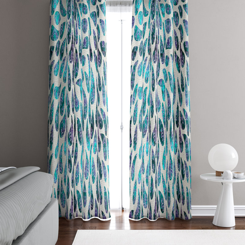 Panneau de rideau semi-transparent Paisley, Sarcelle / Mauve, l 20 po x L 52 po