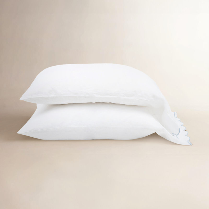 Kelly Bamboo Sheet Set, White/French Blue, CalKing Sheet + 2 Pillowcases