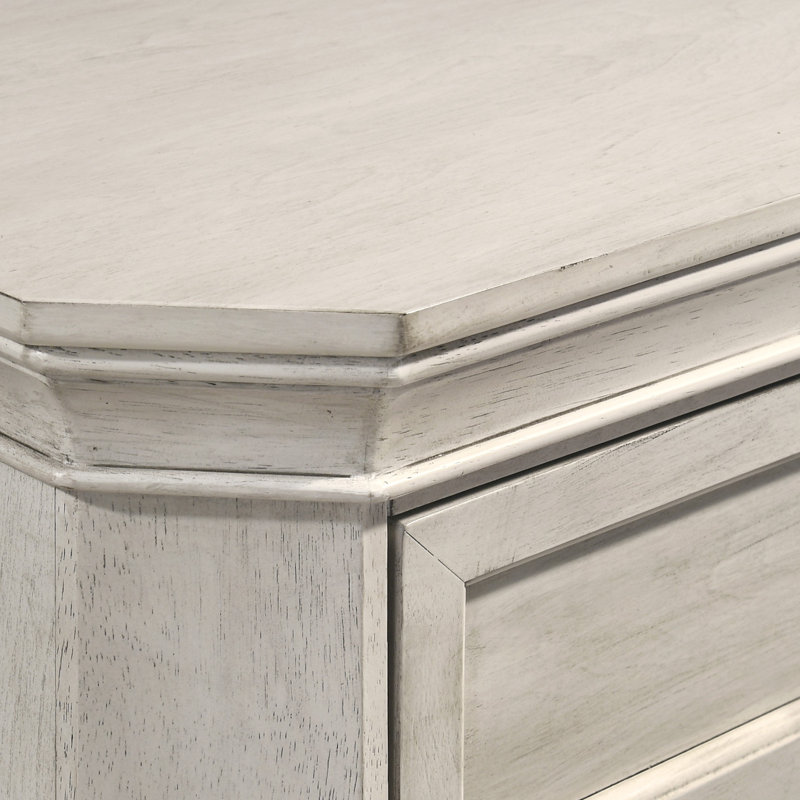 Table de chevet 3 tiroirs Ailany, Blanc antique