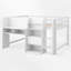 Lit mezzanine double pleine grandeur avec bureau intégré, armoires de rangement et bibliothèque ouverte, tableau blanc pour graffiti-196032496