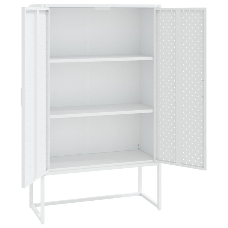 Modern White Steel Highboard Storage Cabinet with Adjustable Levellers