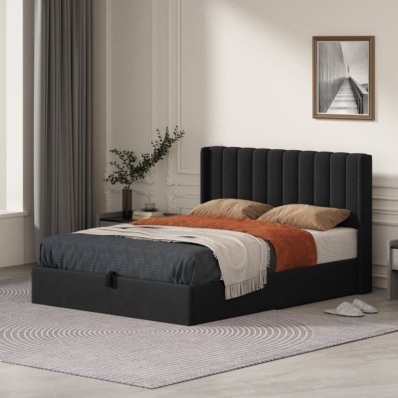 Lit plateforme avec rangement Daizia, Simple, Noir
