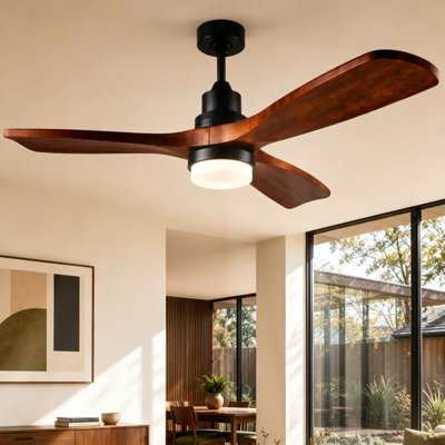 Ventilateur de plafond moderne à 3 pales de 52 pouces avec éclairage DEL à intensité variable, 2 tiges et télécommande