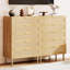 Commode verticale à 5 tiroirs, rotin naturel et bois, commode étroite H 44 po avec pieds et poignées en métal, armoire de ferme moderne pour chambre à coucher ou salon, finition chêne