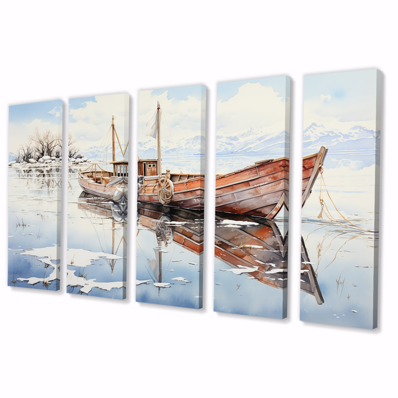"Bateau de pêche d'hiver rouge et blanc Tranquility II, 5 pièces", 5 pièces, H 32 po x l 80 po