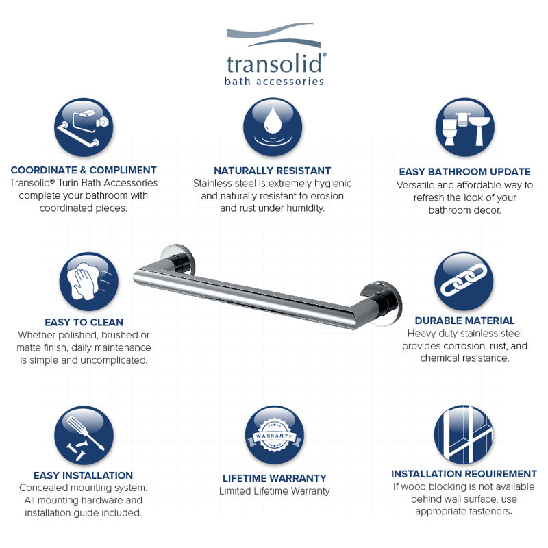 Turin Grab Bar, Polished Chrome, 18" W