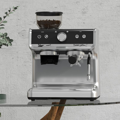 Machine à café avec moulin intégré et mousseur à lait automatique, cafetière à 20 barres avec contrôle de température PID, doseur de poids, buse à vapeur, réservoir amovible pour lattes et cappuccinos, argent