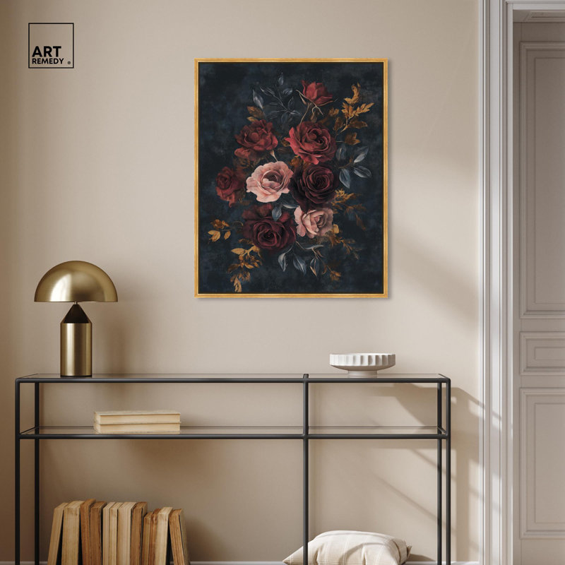 Toile gothique «Blossom Glow I» par Art Remedy, H 31 po x l 25 po, Cadre flottant doré
