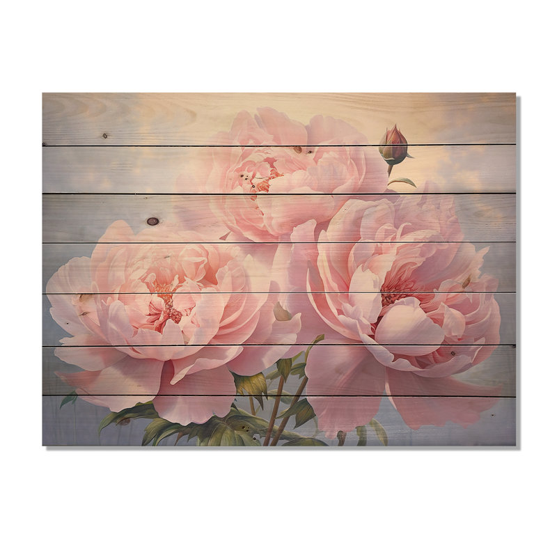 Pivoine rose II, impression sur bois, H 10 po x l 20 po x P 0,78 po