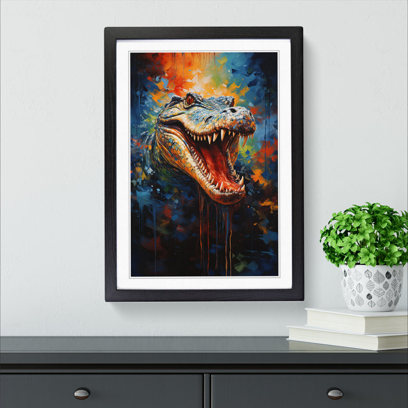 XYZ-FRM-V1223-1782 Alligator Modern - Single Picture Frame Print on Wood, Black , 64cm H x 46cm W x 2cm D