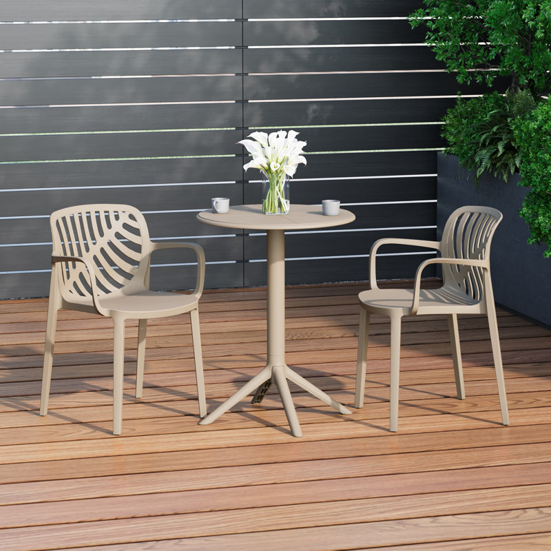 2-Person Outdoor Round Dining Set, Beige
