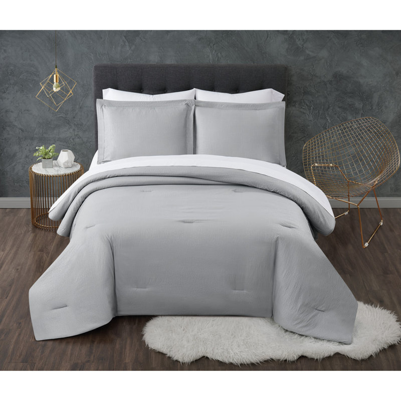 Truly Calm Antimicrobial Polyester Ring Stitch Comforter, Full/Double Comforter + 6 Additional Pieces, Gray