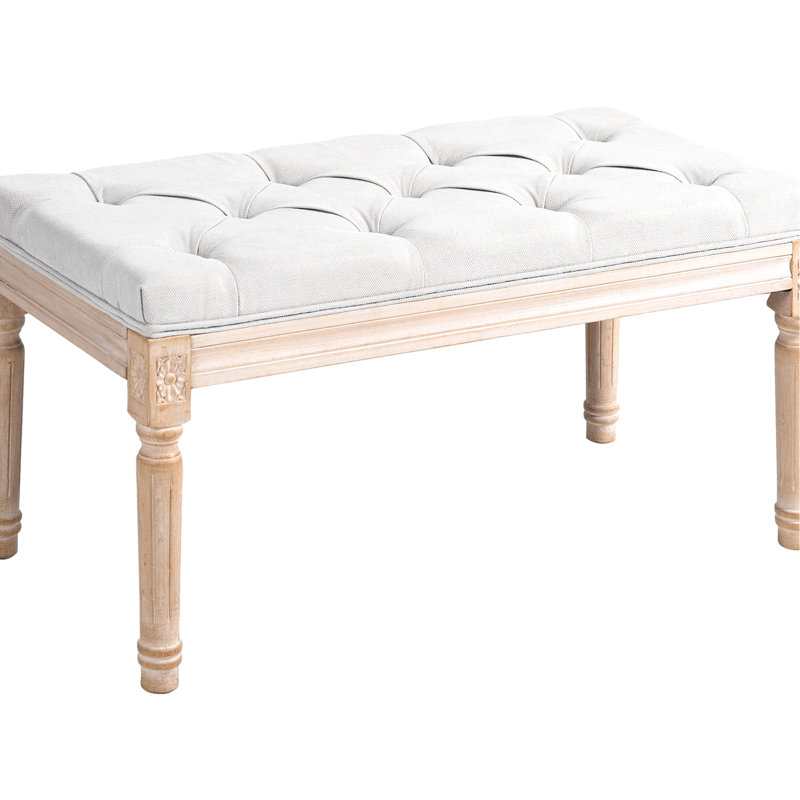Tabouret de chambre à coucher 32 po, blanc crème avec tissu rembourré et banc de fabrication, pieds de revêtement