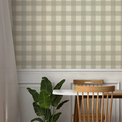 Papier peint à carreaux vichy vert sauge avec motif écossais doux