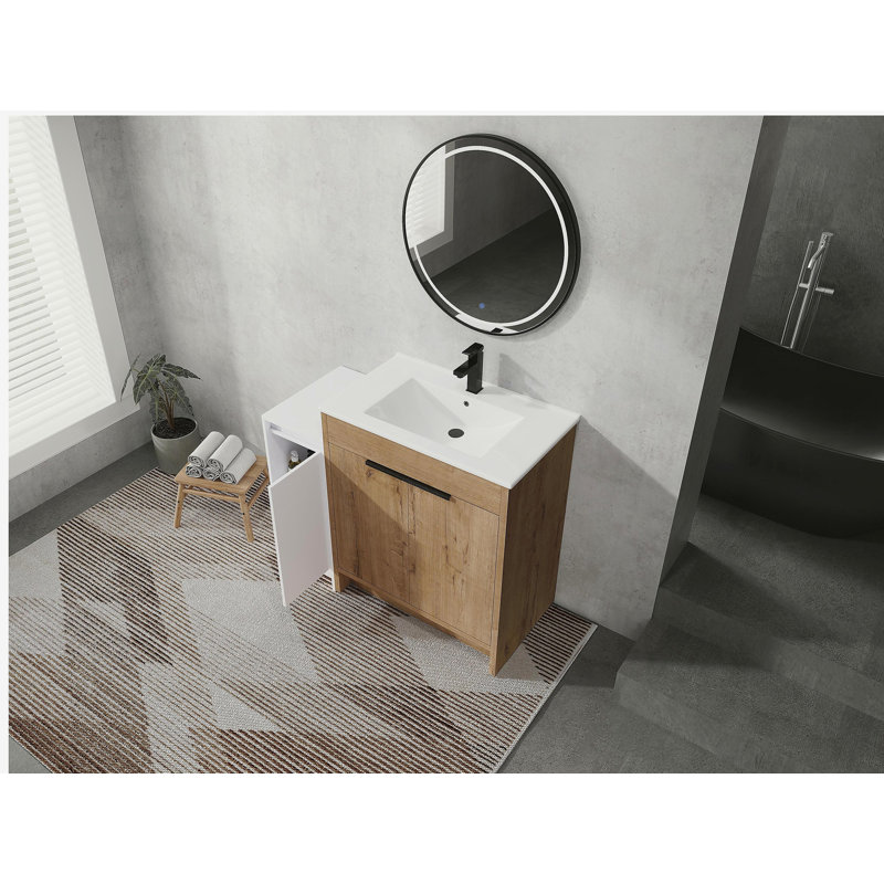 42 Inch Freestanding Bathroom Vanity with Ceramic Sink and Storage Cabinets, Soft Closing Door, 02430IMO+0312 Combination Cabinet, KD-Package