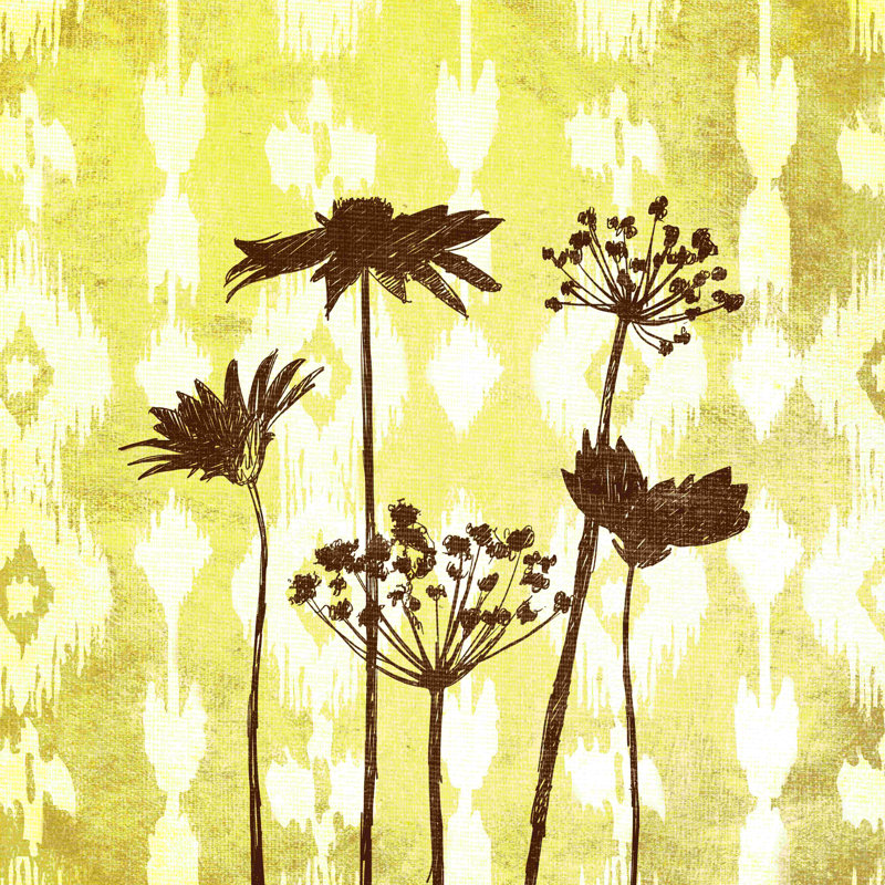 Fleurs et jaune, H 36 po x l 36 po x P 1,25 po