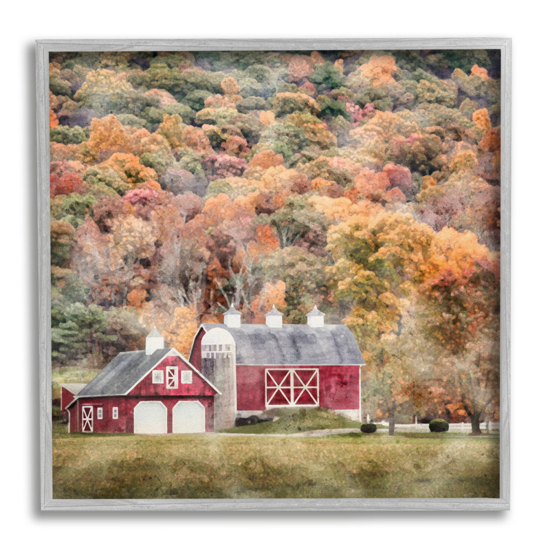Grange en automne, scène sur bois, impression, Estampe numérique Farmhouse, H 17 po x l 17 po x P 1,5 po