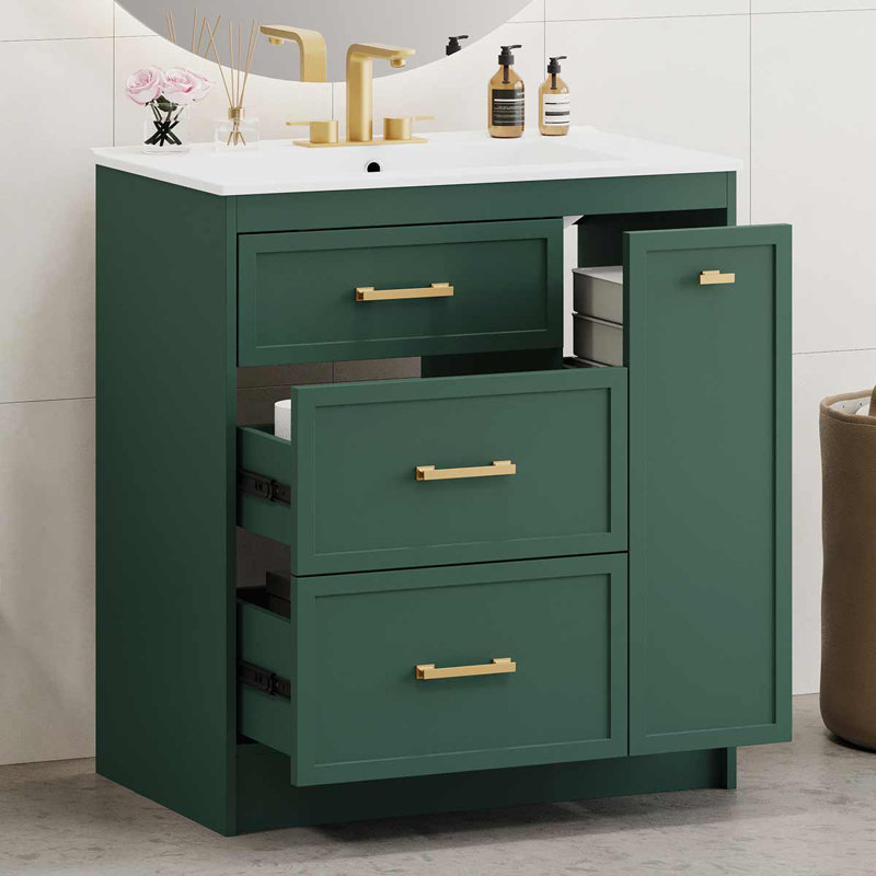 Ensemble de meuble-lavabo 30 po avec trois tiroirs pour les petites salles de bain, Vert