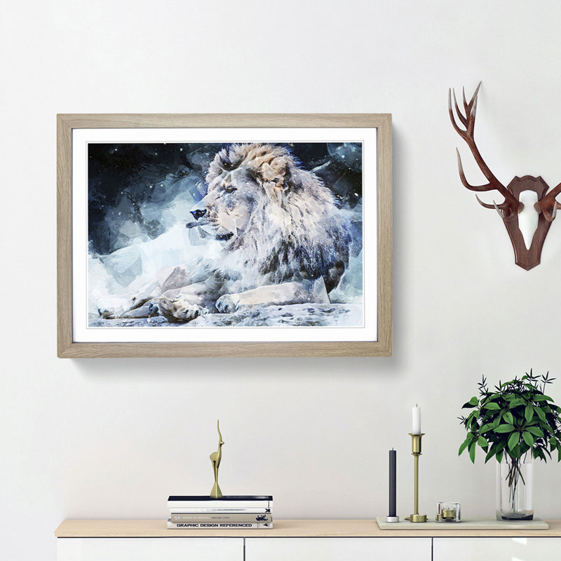 Beautiful Lion in Abstract - Picture Frame Painting Print, Oak Framed, 62cm H x 87cm W x 2cm D