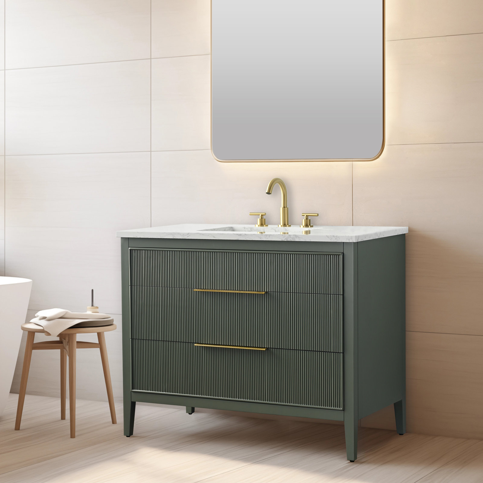 Bilroy 42" Oak Single Bathroom Vanity, Vintage Green