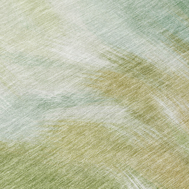 Machine Washable Indoor/Outdoor Xhevrie Green Rug, Runner 2'3" x 7'6"