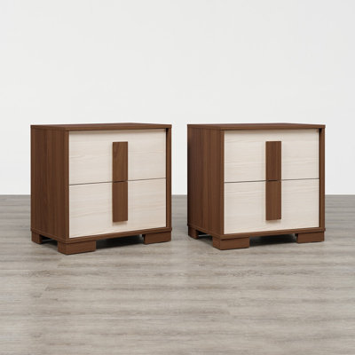 Modern 2-Drawer Nightstand with Solid Wood Legs