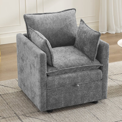 Chaise d'appoint avec rangement, fauteuil rembourré en chenille avec coussins