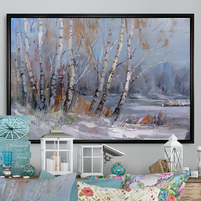 Winter Birches Forest II - On, H 24 po x l 36 po x P 0,1 po, Toile avec cadre flottant noir