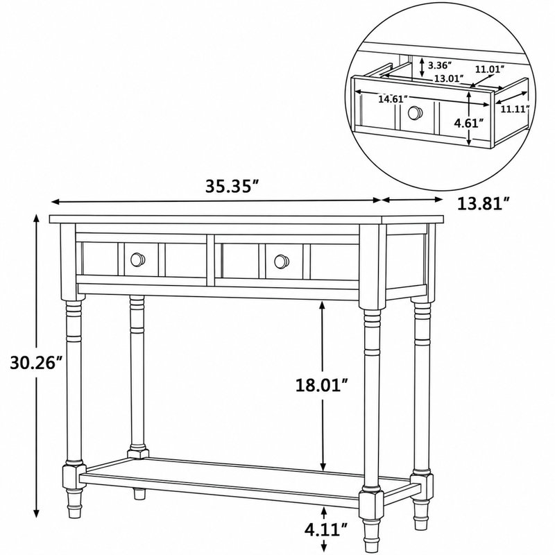 Console Table Traditional Design with Two Drawers and Bottom Shelf, Espresso