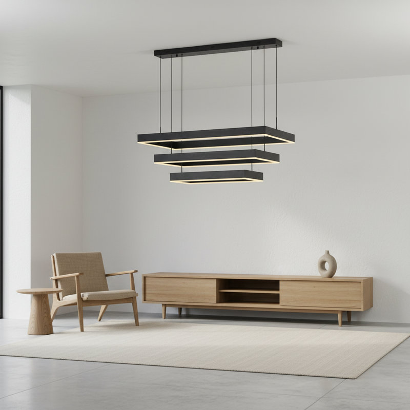 Anjeliett 3-Light Dimmable Integrated LED Kitchen Island Chandelier, 73" H x 39.4" W x 19.6" D, Black