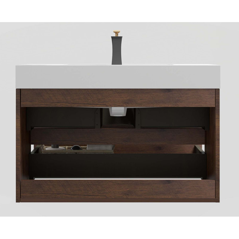 Meuble-lavabo moderne avec caractéristiques avancées et design élégant, Noyer