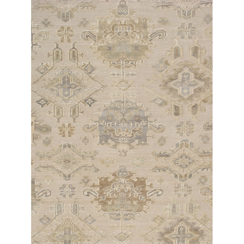 Oushak Hand-Knotted Beige Wool Area Rug, Rectangle 10' 0'' X 13'11''