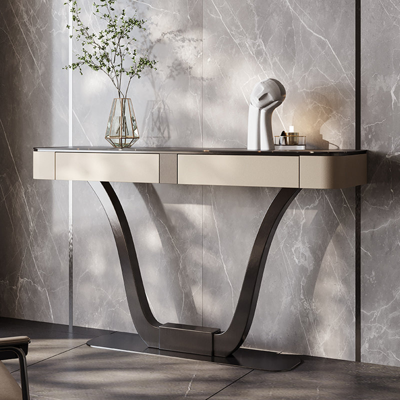 Black Rectangular Sintered Stone; Console Table, 35.04" H x 62.99" W x 11.81" D