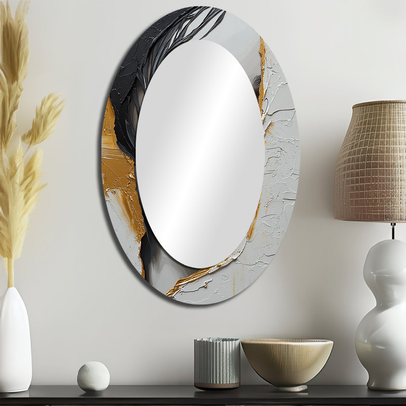 «Glamazon III» - Miroir décoratif oval sur métal noir et doré, 36 po x 24 po
