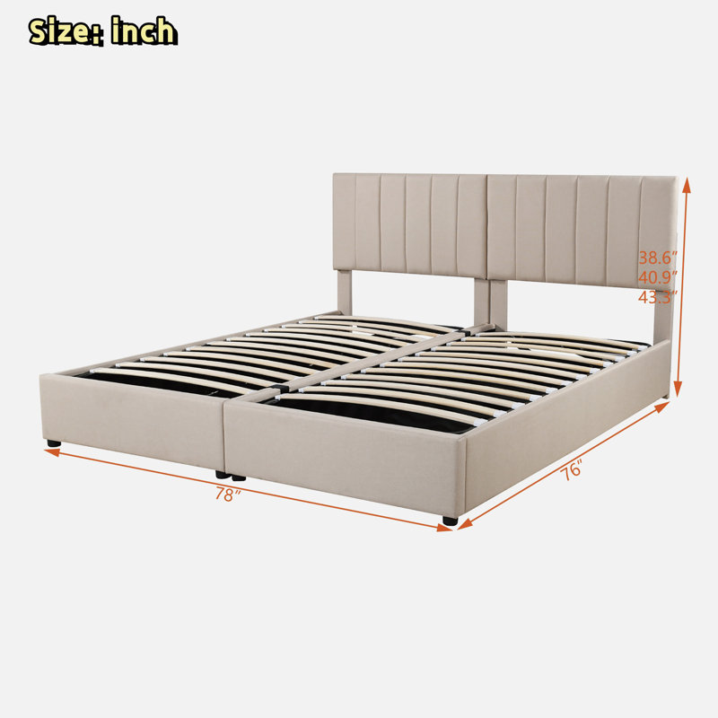 Platform Bed Upholstered Platform Bed Included Two Twin Size Beds, Hydraulic Storage Systems And Vertical Stripe Headboard
