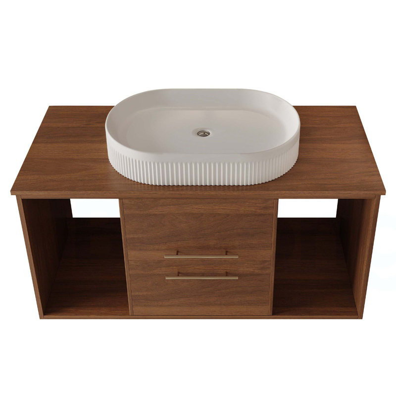 Meuble-lavabo mural moderne 39,4 po avec lavabo en céramique ovale flottant multi-couches